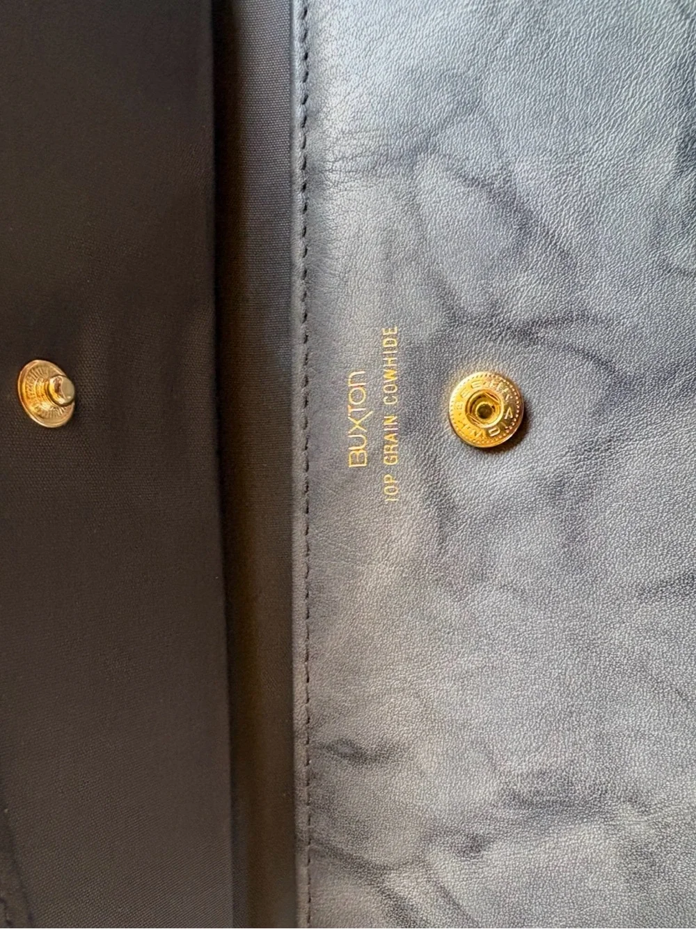 Buxton Gray Leather Wallet with Gold Kiss-Lock Accent